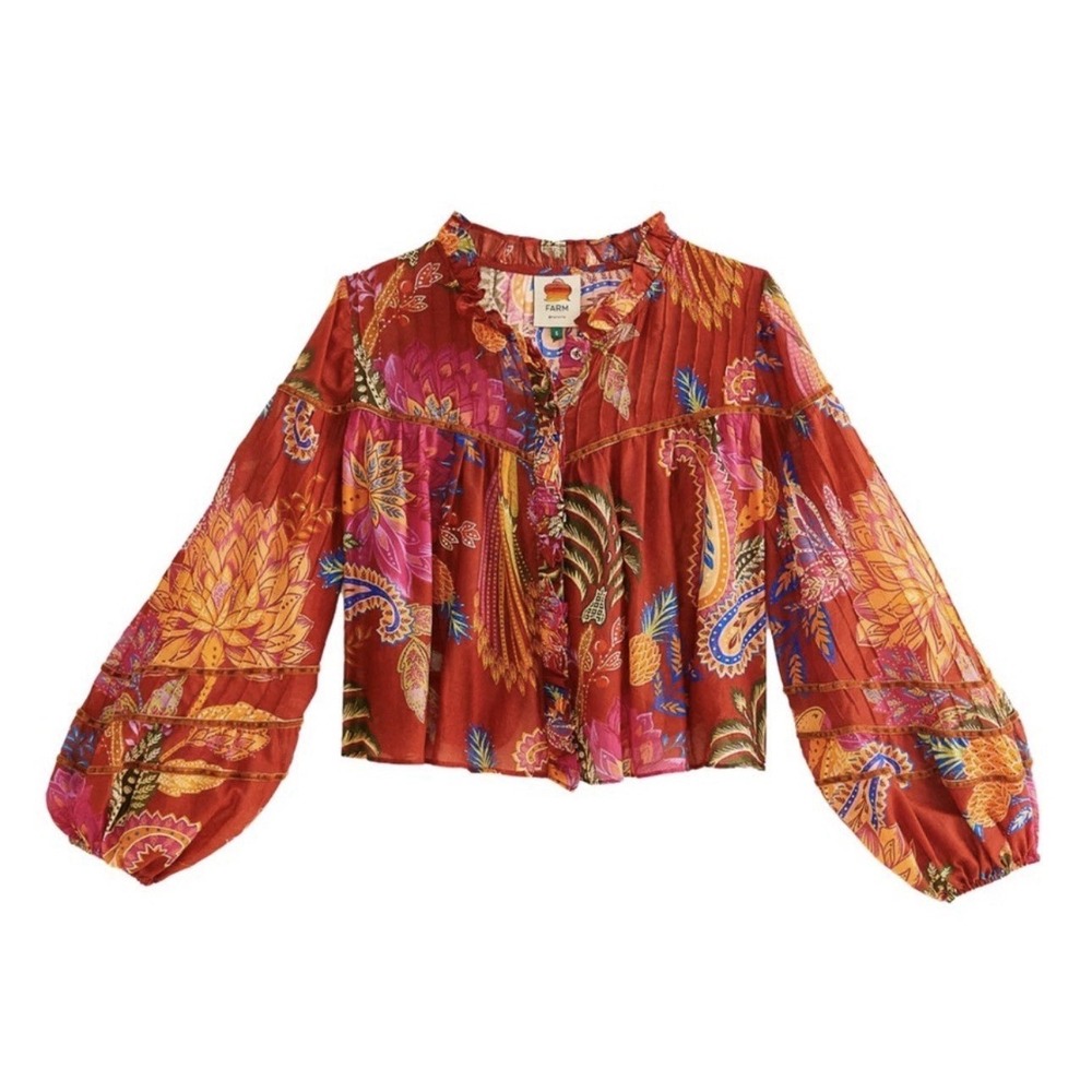 Anthropologie Farm Rio Boho Tropical Blouse Parrots Birds M Resort Chic Top